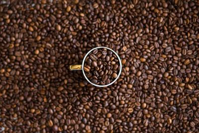 Coffee cup in coffee beans